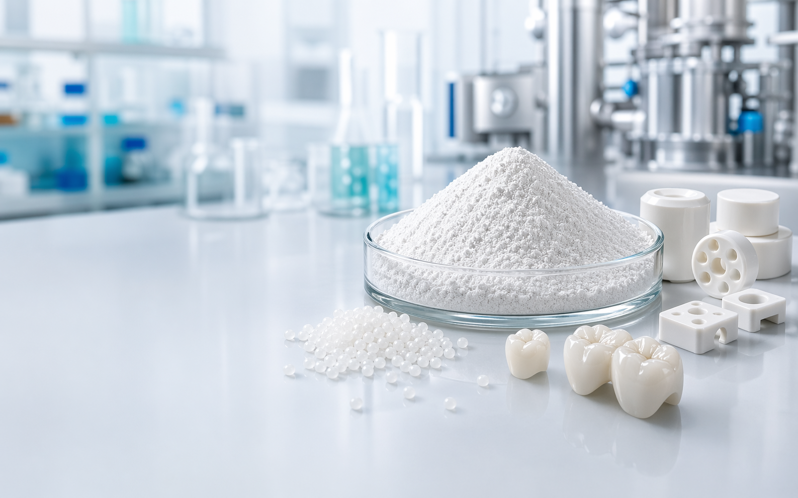 Dental zirconia powder in a clean laboratory setting